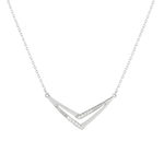 Collier or 375 blanc 'V' diamants 42 cm - vue 1