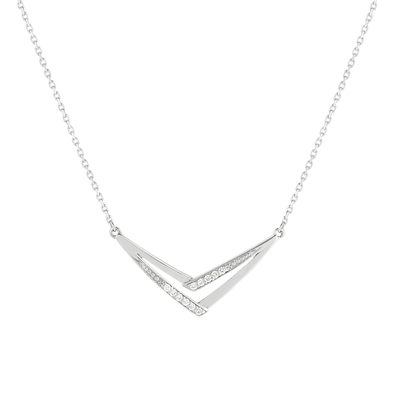 Collier or 375 blanc 'V' diamants 42 cm - vue 1