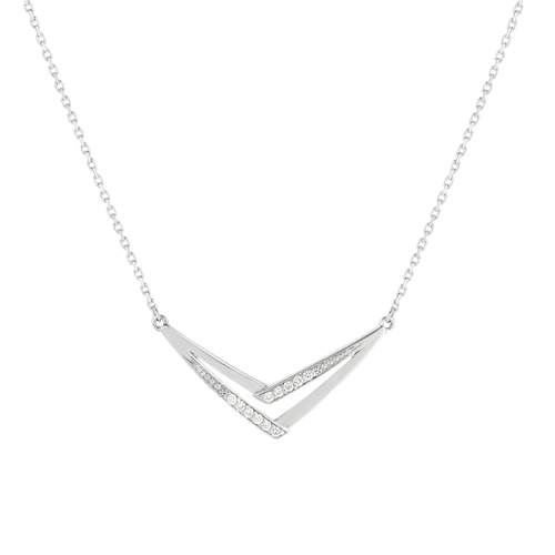 Collier or 375 blanc "V" diamants 42 cm
