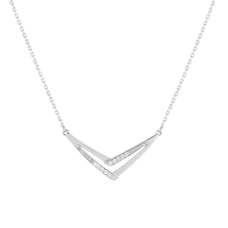 Collier or 375 blanc 'V' diamants 42 cm - vue 1