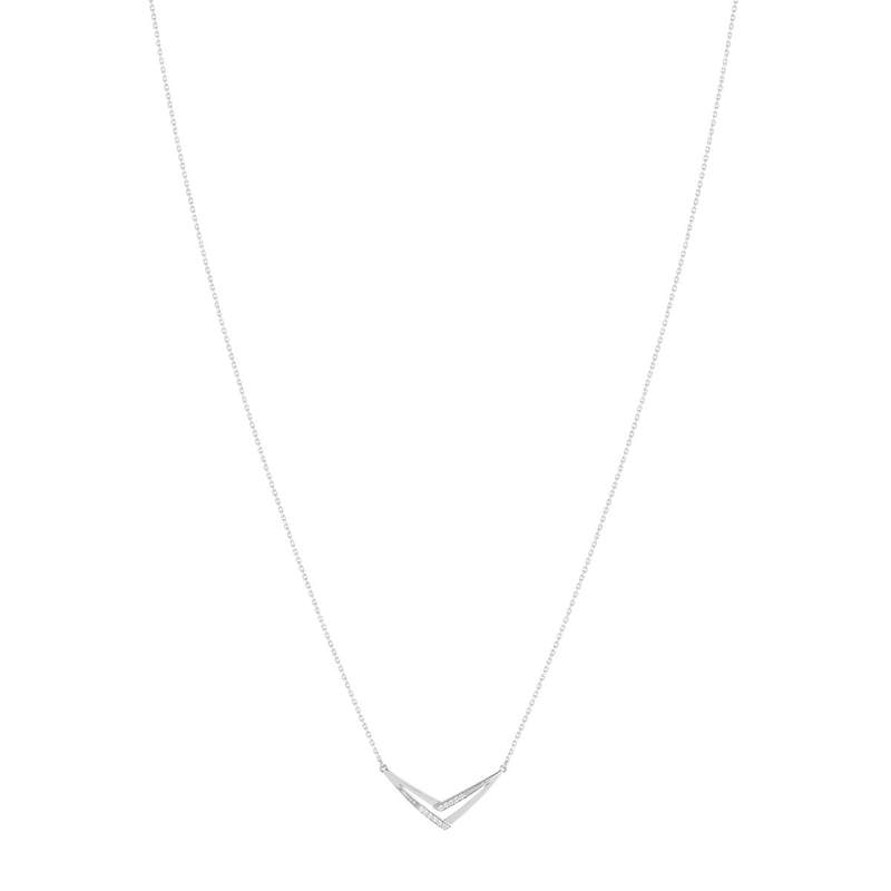 Collier or 375 blanc 'V' diamants 42 cm - vue 2