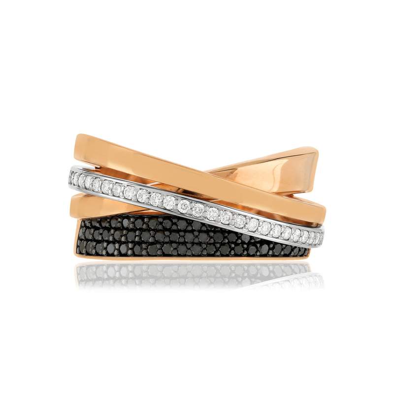 750 rose gold ring with white diamonds and treated black diamonds - view 3