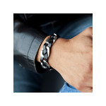 Bracelet cuir noir acier 21 cm - vue porté 1