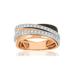 Bague or rose 750 diamants blancs et diamants noirs traités - vue 1
