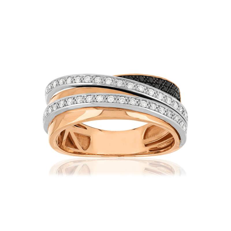 Ring van 750 roségoud met witte diamanten en behandelde zwarte diamanten – afbeelding 1