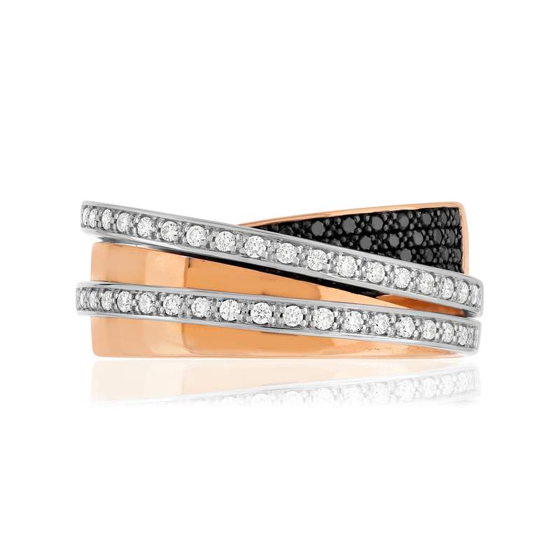 Ring van 750 roségoud met witte diamanten en behandelde zwarte diamanten – afbeelding 3