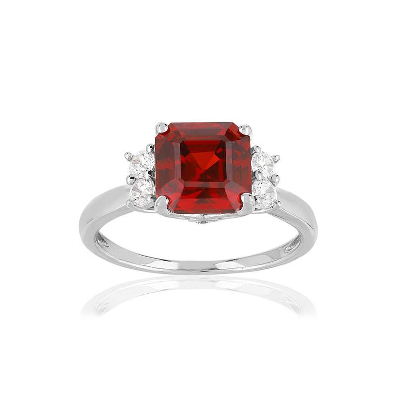 Bague argent 925 zirconias rouge carré et blancs - vue 1