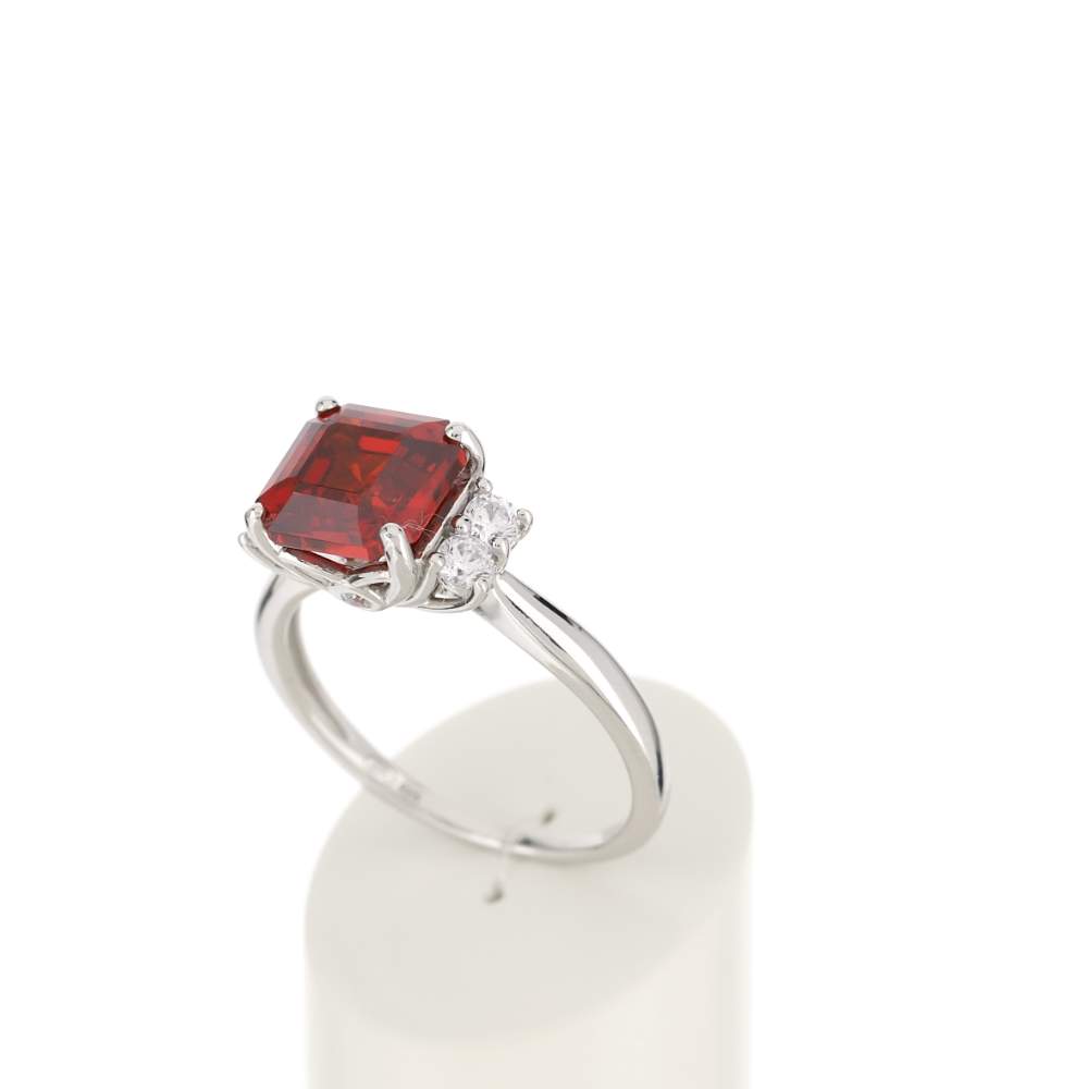 Bague argent 925 zirconias rouge carré et blancs - vue 3