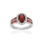 Bague argent 925 ovale pierres imitation rouges et zirconias - vue 1