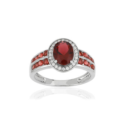 Bague argent 925 ovale pierres imitation rouges et zirconias