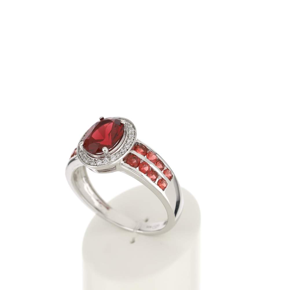 Bague argent 925 ovale pierres imitation rouges et zirconias - vue 3