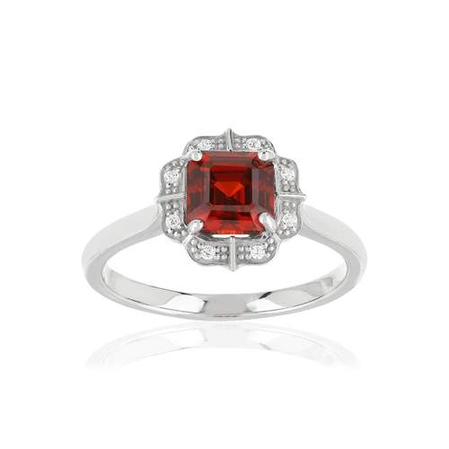 Bague argent 925 zirconias rouge carré et blancs