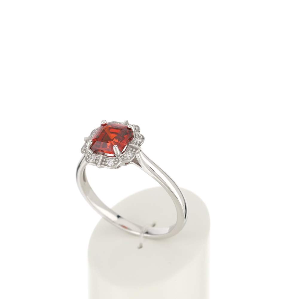 Bague argent 925 zirconias rouge carré et blancs - vue 3