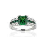 Bague argent 925 carrée zirconias verts et blancs - vue 1