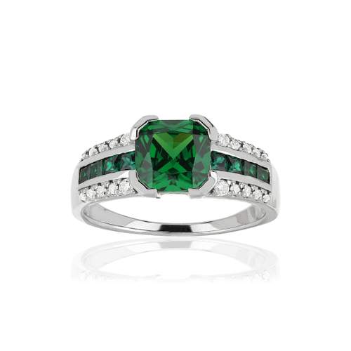 Bague argent 925 carrée zirconias verts et blancs