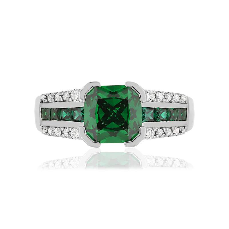 Bague argent 925 carrée zirconias verts et blancs - vue 3
