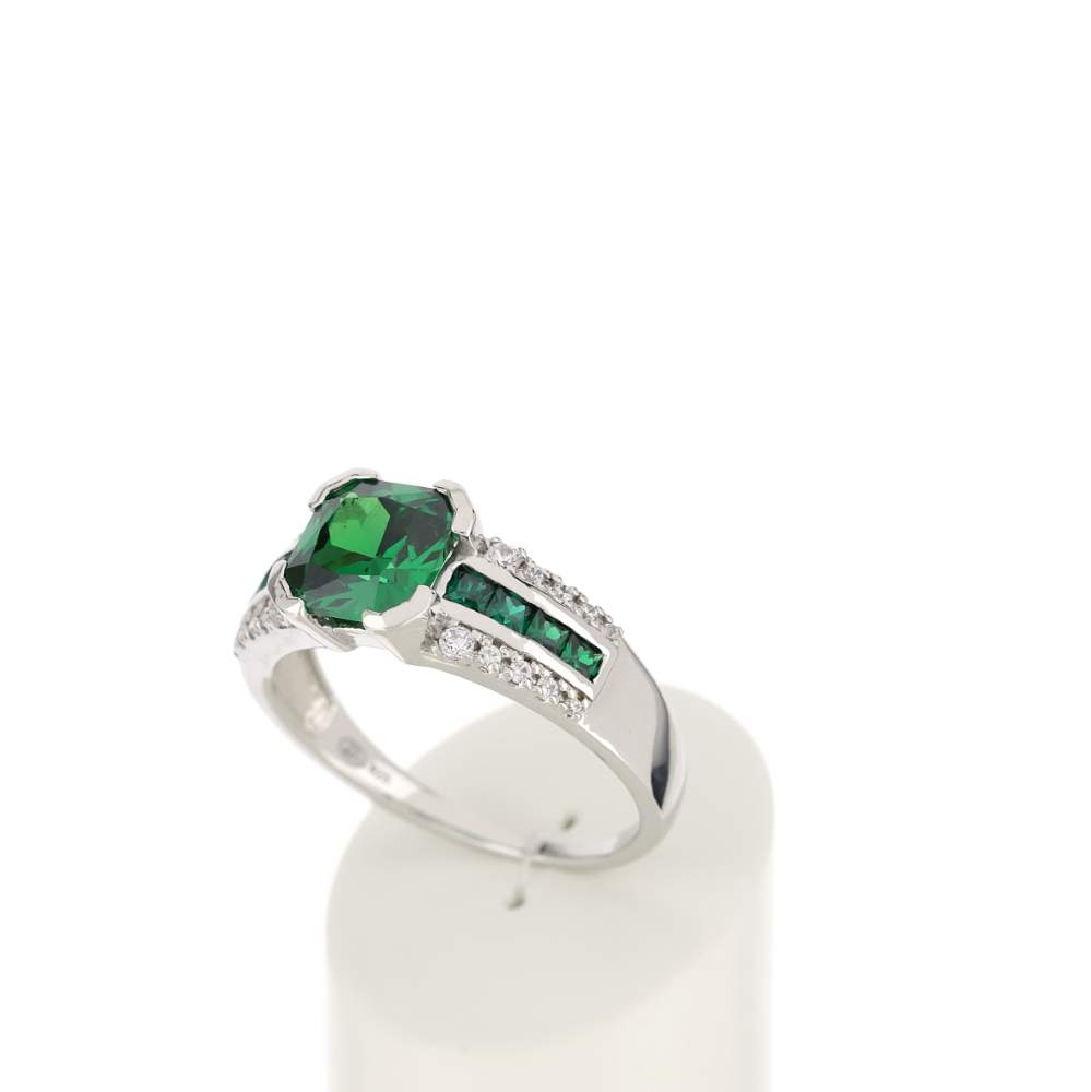 Bague argent 925 carrée zirconias verts et blancs - vue 3