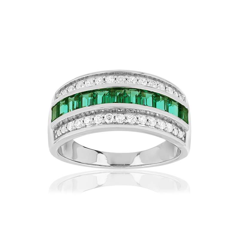 Bague argent 925 émeraudes imitation et zirconias - vue 1