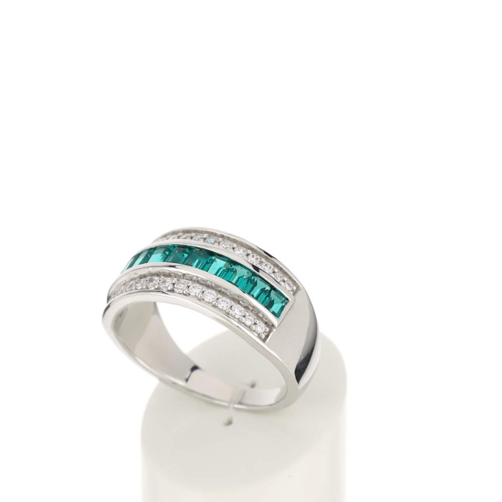 Bague argent 925 émeraudes imitation et zirconias - vue 3