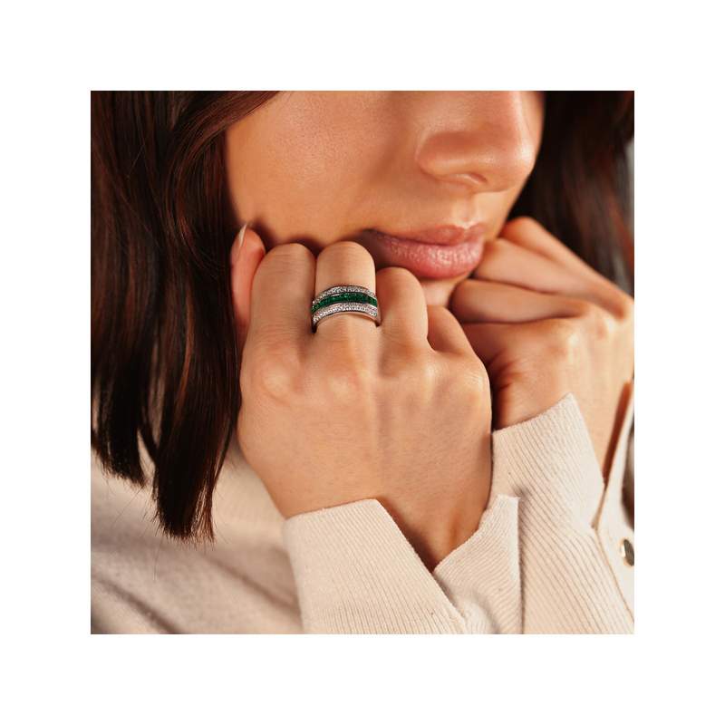 Bague argent 925 émeraudes imitation et zirconias - vue porté 1