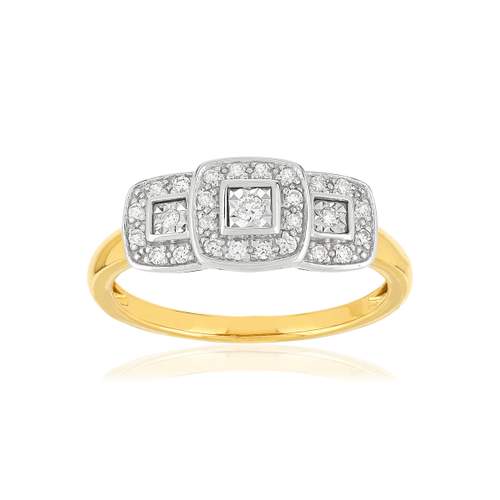 Ring gold 750 2 tons square diamonds