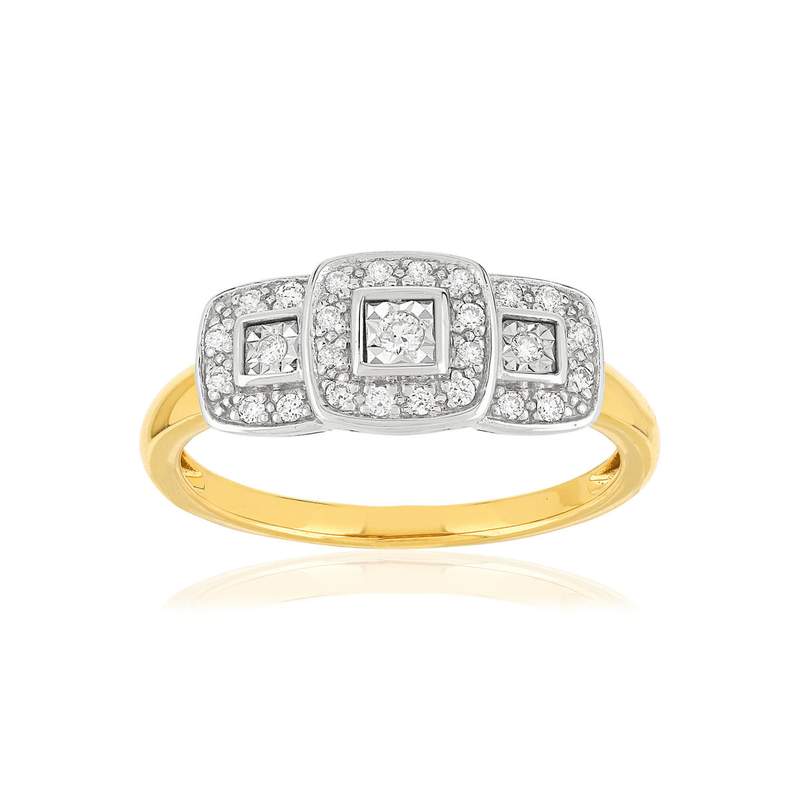 Bague or 750 2 tons carrée diamants - vue 1