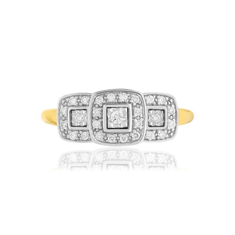 Bague or 750 2 tons carrée diamants - vue 3