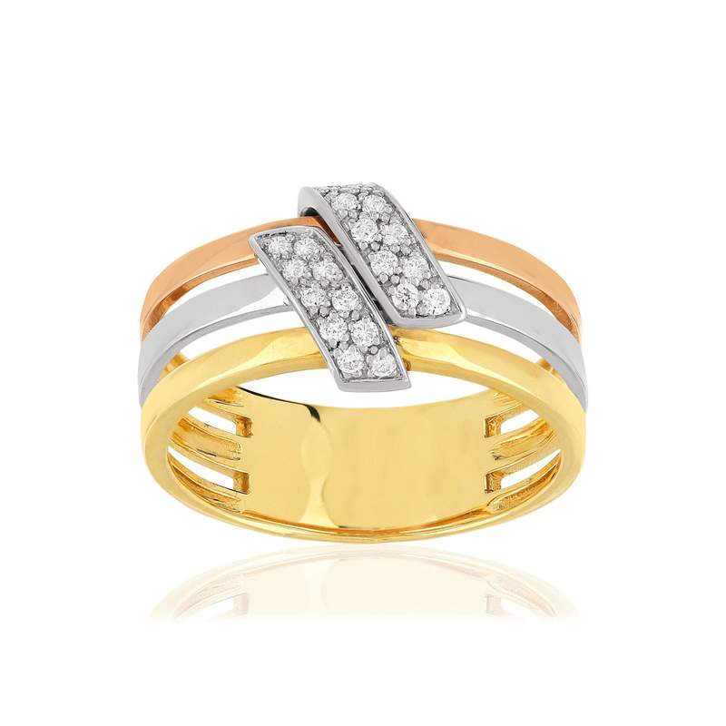 Bague or 750 3 tons diamants - vue 1