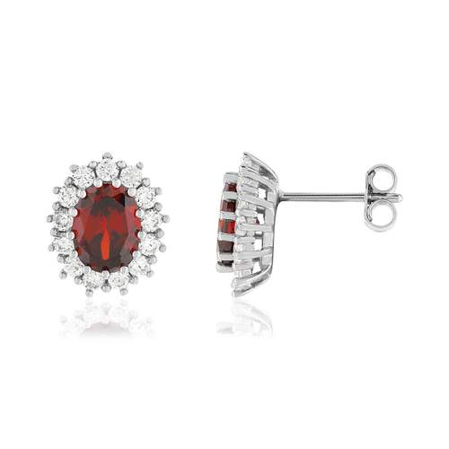 Boucles d'oreilles argent 925 ovales riconias rouges et blancs