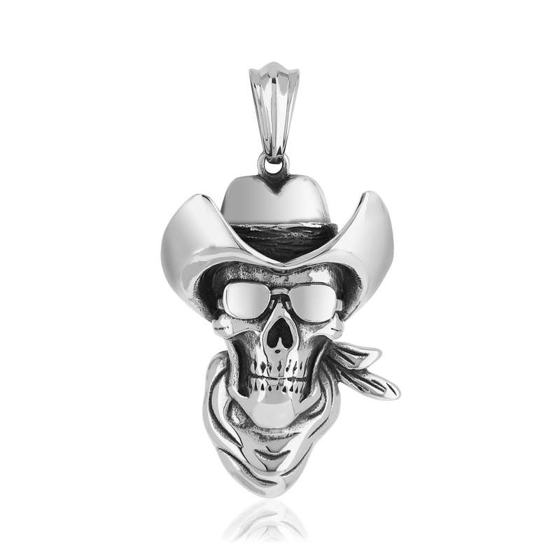 Pendentif acier tête de mort cow boy - vue 1