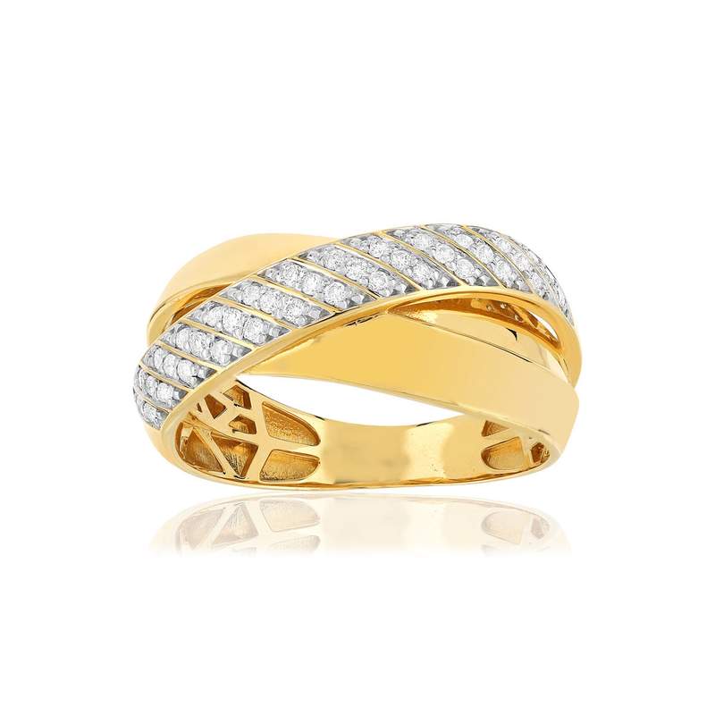 Bague or 750 2 tons anneaux croisés diamants - vue 1