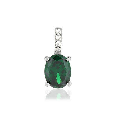 Pendentif argent 975 zirconias vert ovale et blancs