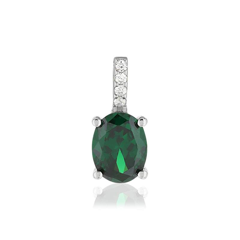 Pendentif argent 925 zirconias vert ovale et blancs - vue 1