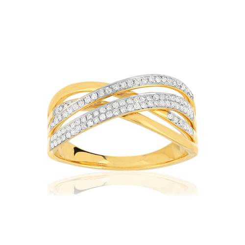 750 goud ring met twee kleuren, verstrengelde ringen, diamanten