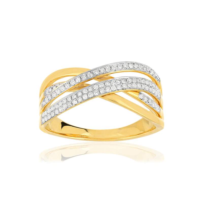 Bague or 750 2 tons anneaux entrelacés diamants - vue 1
