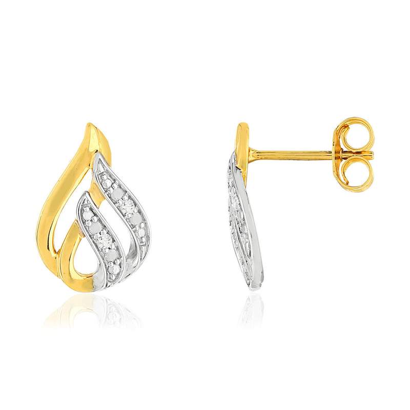 Boucles d'oreilles or 375 2 tons diamants - vue 1