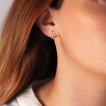 Boucles d'oreilles or 375 2 tons diamants - vue porté 1