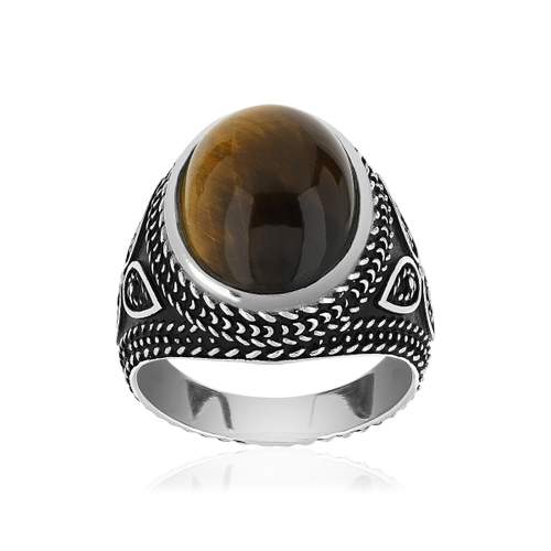 Bague argent 925 vieilli oeil de tigre