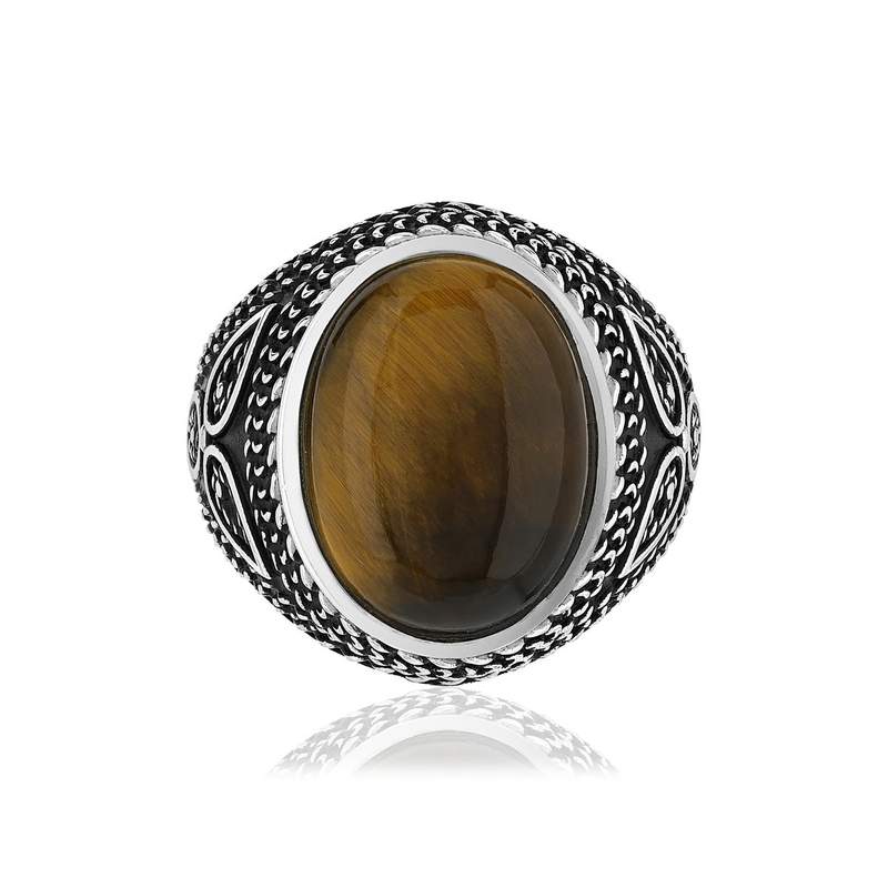 Bague argent 925 vieilli oeil de tigre - vue 3