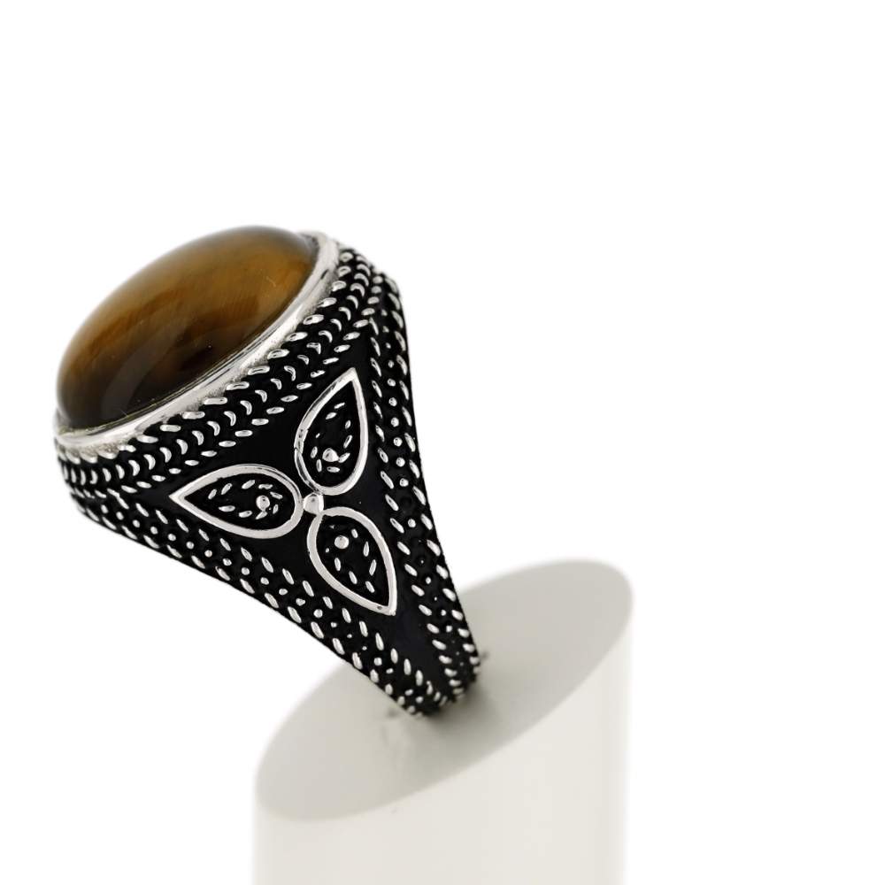 Bague argent 925 vieilli oeil de tigre - vue 6