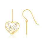 Boucles d'oreilles or 375 2 tons pendants coeurs feuillage - vue 1
