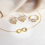 Boucles d'oreilles or 375 2 tons pendants coeurs feuillage - vue D3