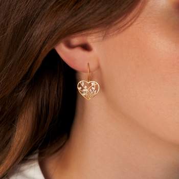 2-tone 375 gold earrings with hearts and foliage pendants