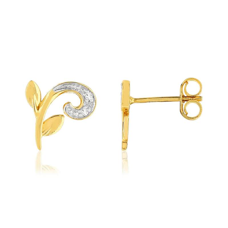 Boucles d'oreilles or 375 2 tons fleurs diamants - vue 1