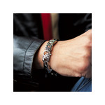 Bracelet acier cuir tressé noir 22 cm - vue porté 1