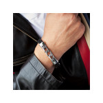 Bracelet acier cuir tressé noir 22 cm - vue porté 2