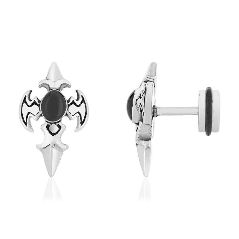 Boucles d'oreilles acier croix pierres imitation noires - vue 1