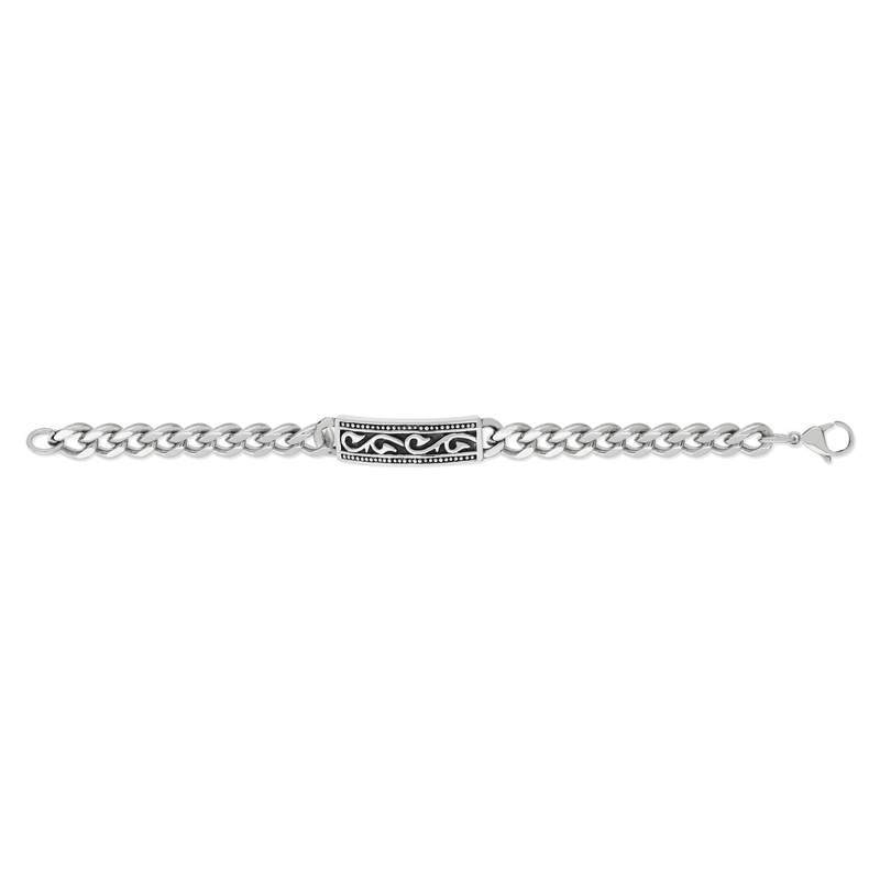 Bracelet acier motifs noirs 23 cm - vue 1