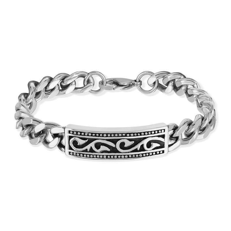 Bracelet acier motifs noirs 23 cm - vue 2