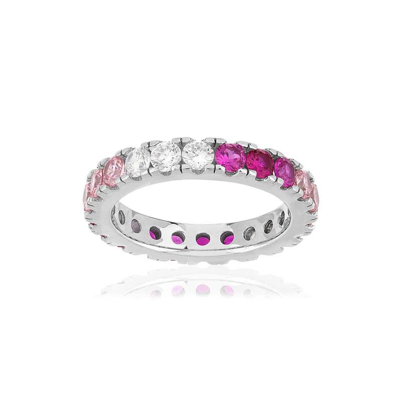 Bague argent 925 zirconias tricolores roses fushia roses et blancs - vue 1